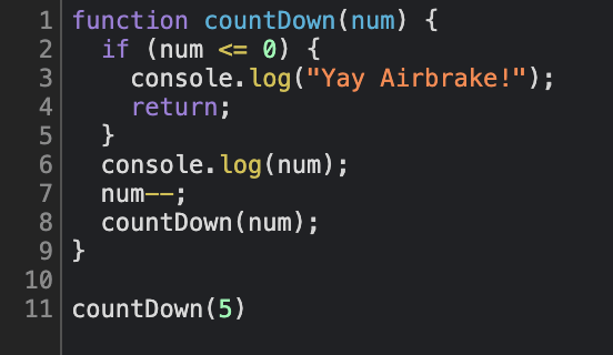 Example of a recursive function with a base case.