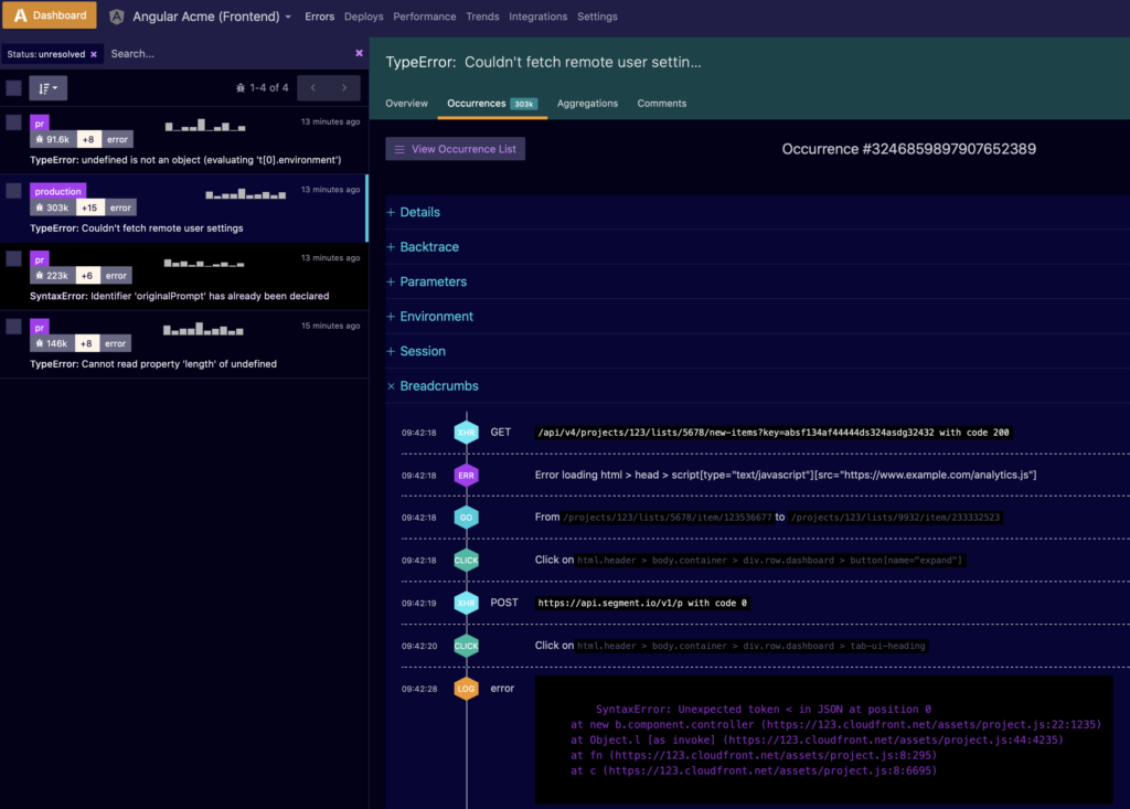 Airbrake Breadcrumbs: A Snapshot of Events Leading to an Error